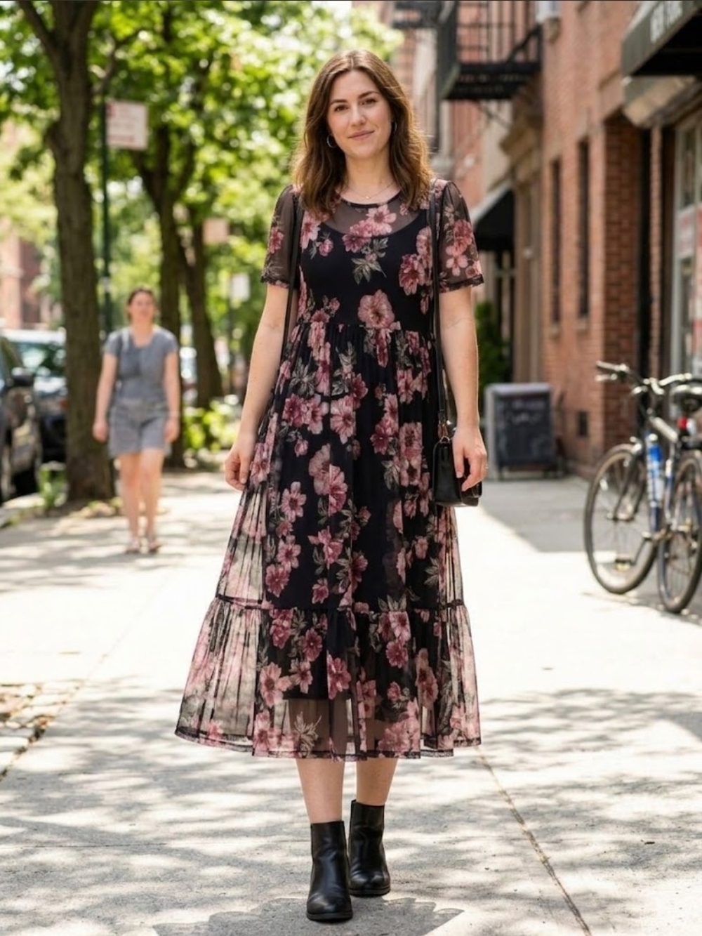 WILDE Floral Mesh Tiered Midi Dress Whimsigoth Cottagecore Medium